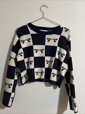 Sincerely Jules Navy & Cream Checker Knit Sweater